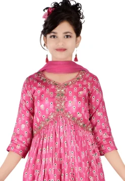Printed Chinon Crepe Gown in Pink
