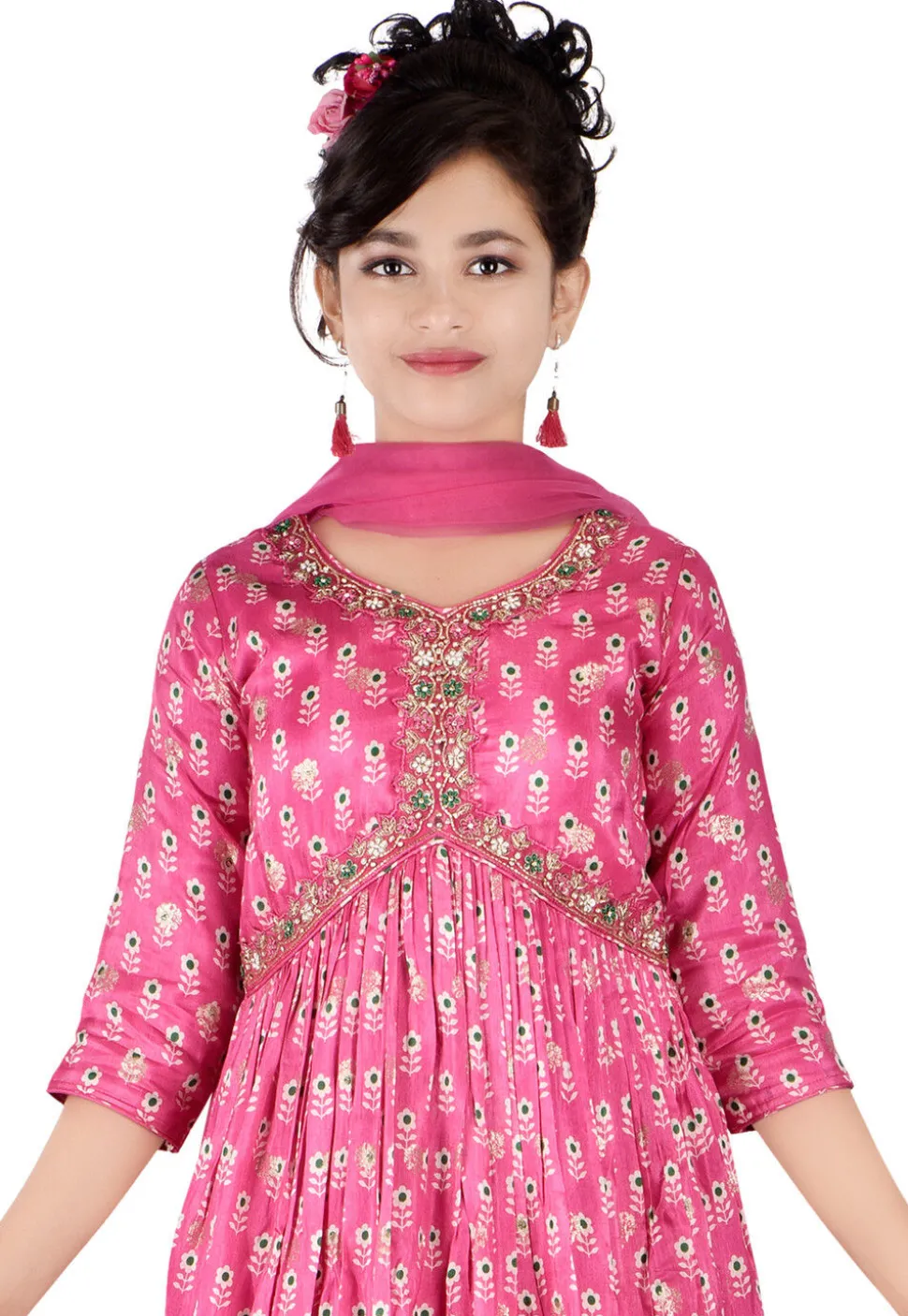 Printed Chinon Crepe Gown in Pink