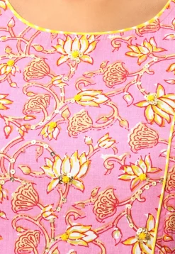 Printed Cotton A Line Flared Kurta in Pink