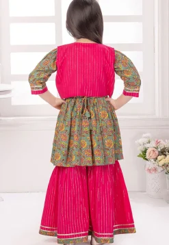 Printed Cotton A Line Kurta Set in Dusty Green