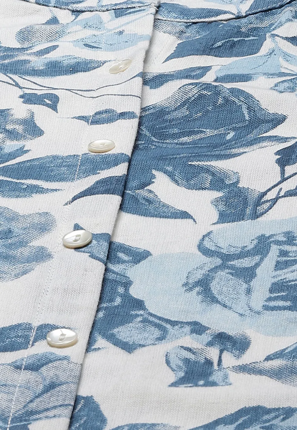 Printed Cotton A Line Kurta in Off White and Blue