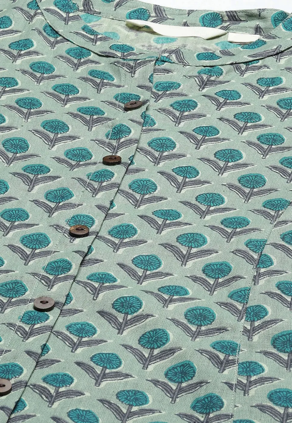 Printed Cotton A Line Kurta in Dusty Green