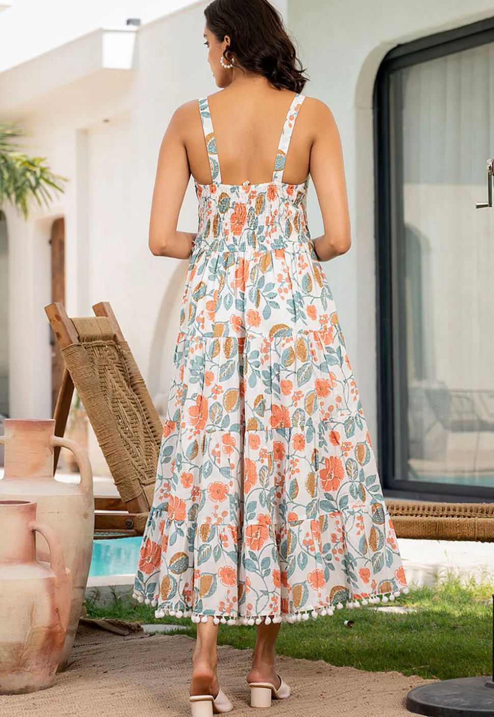 Printed Cotton Aline Dress in Off White