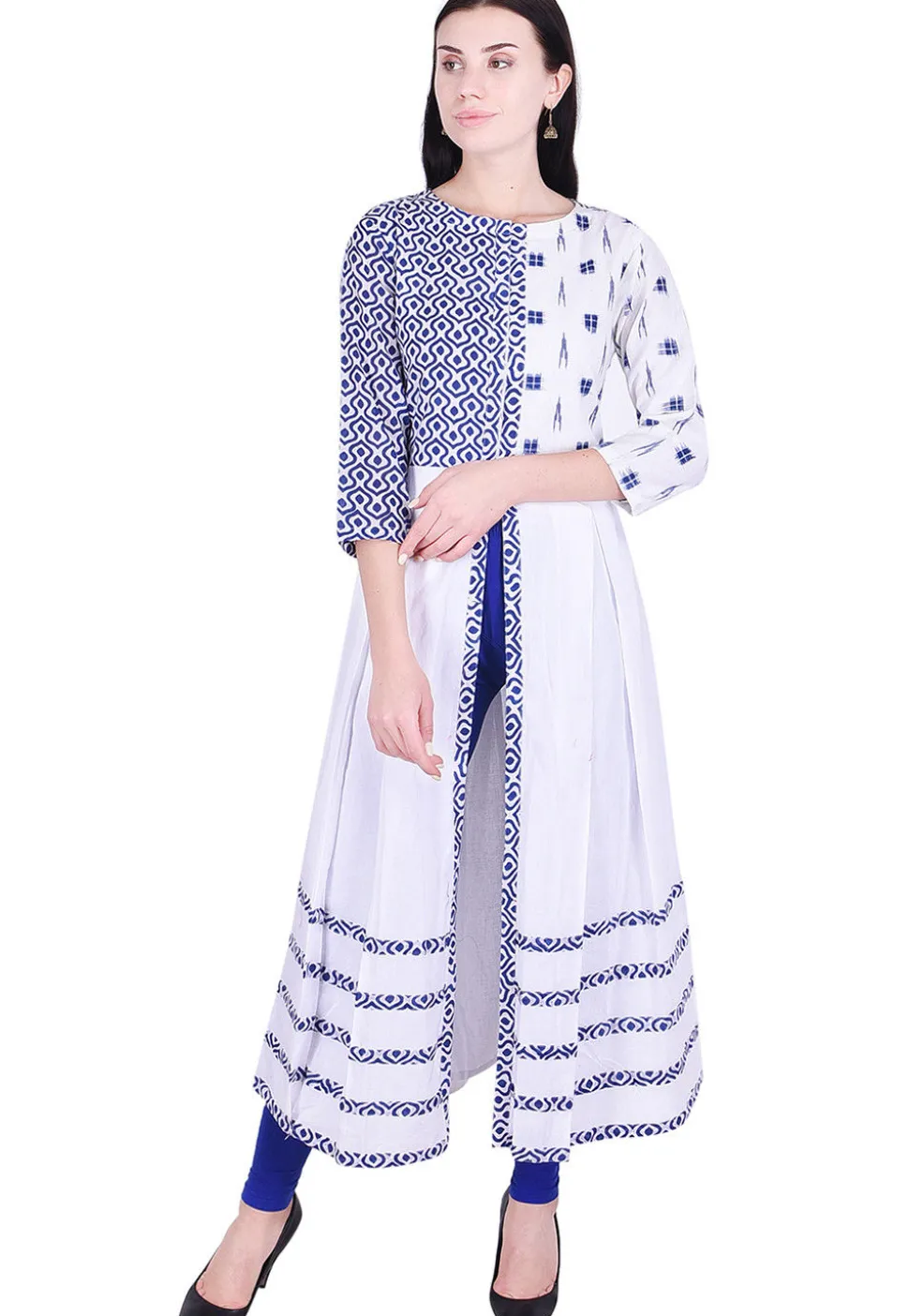 Printed Cotton A-Line Kurta in White
