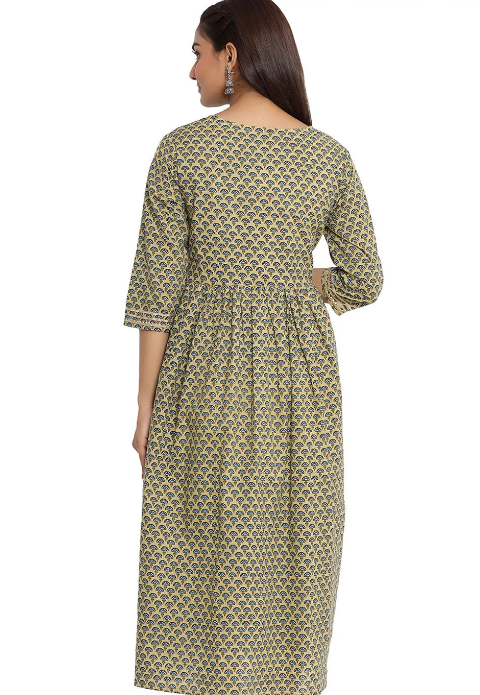 Printed Cotton Anarkali Kurta in Dusty Green