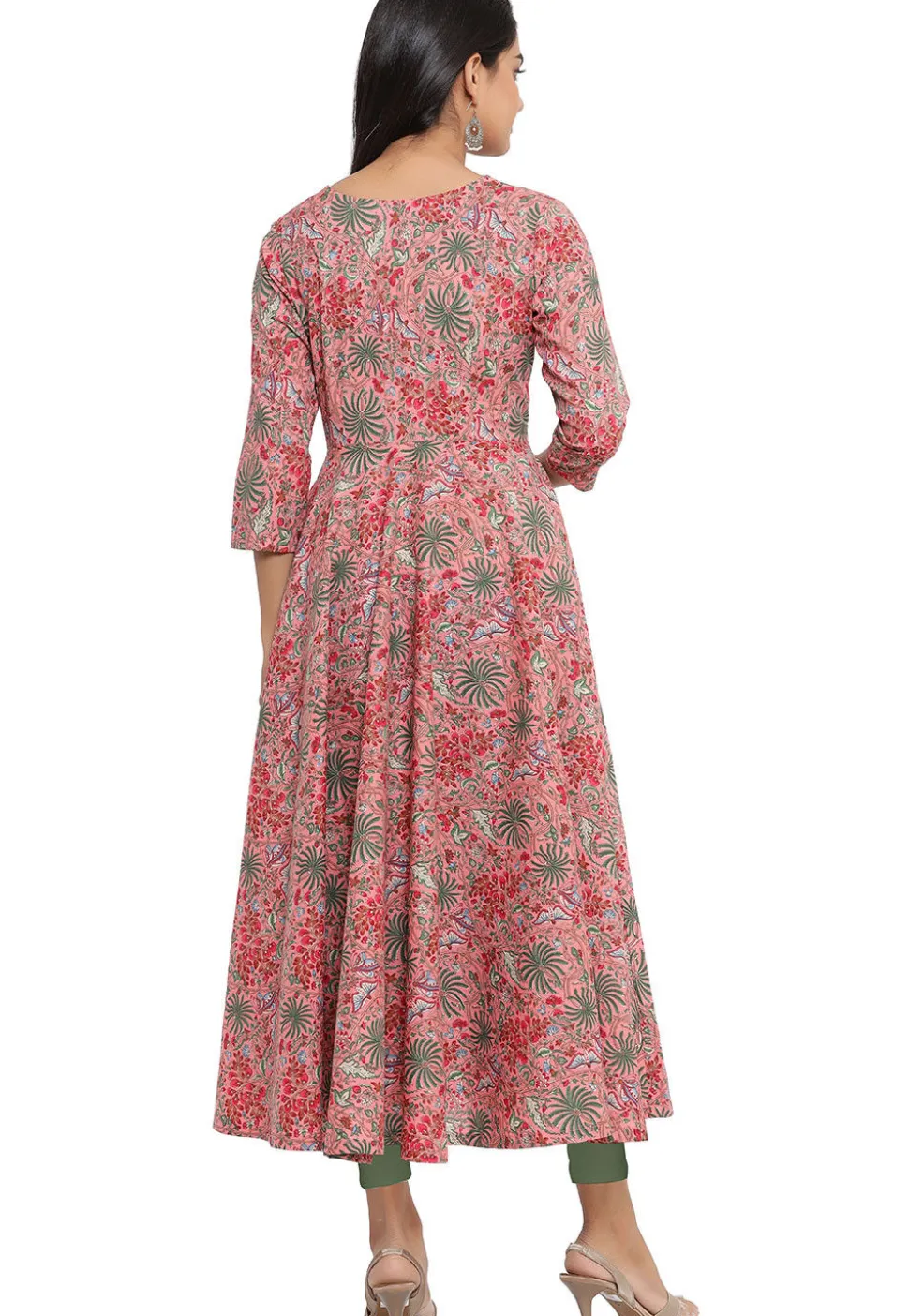 Printed Cotton Anarkali Kurta in Pink