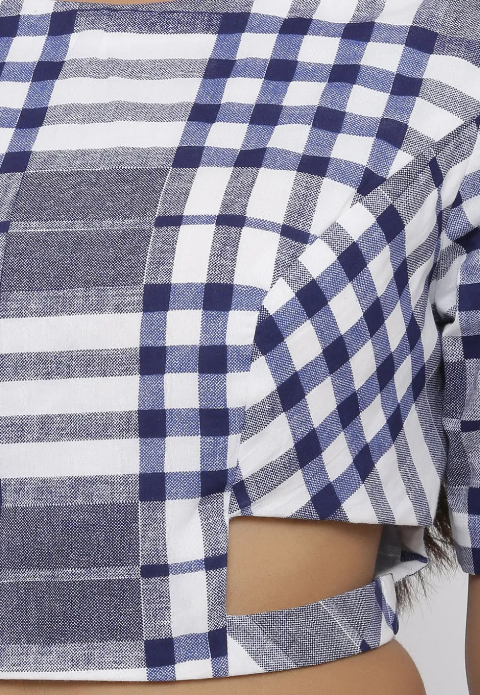Printed Cotton Blouse in White and Blue