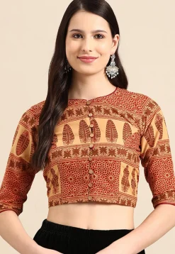 Printed Cotton Blouse in Beige