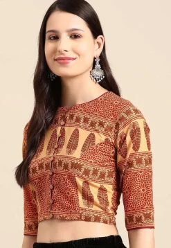 Printed Cotton Blouse in Beige