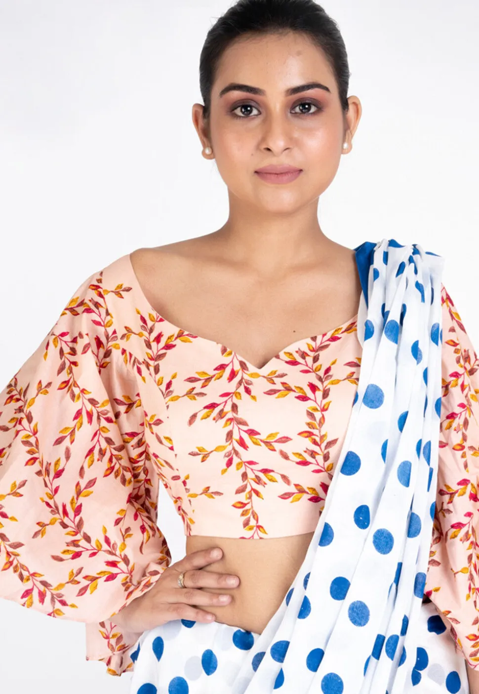Printed Cotton Blouse in Light Peach