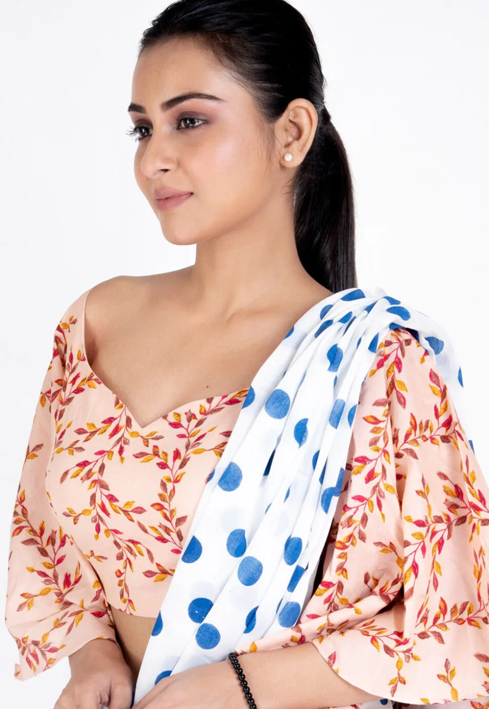 Printed Cotton Blouse in Light Peach
