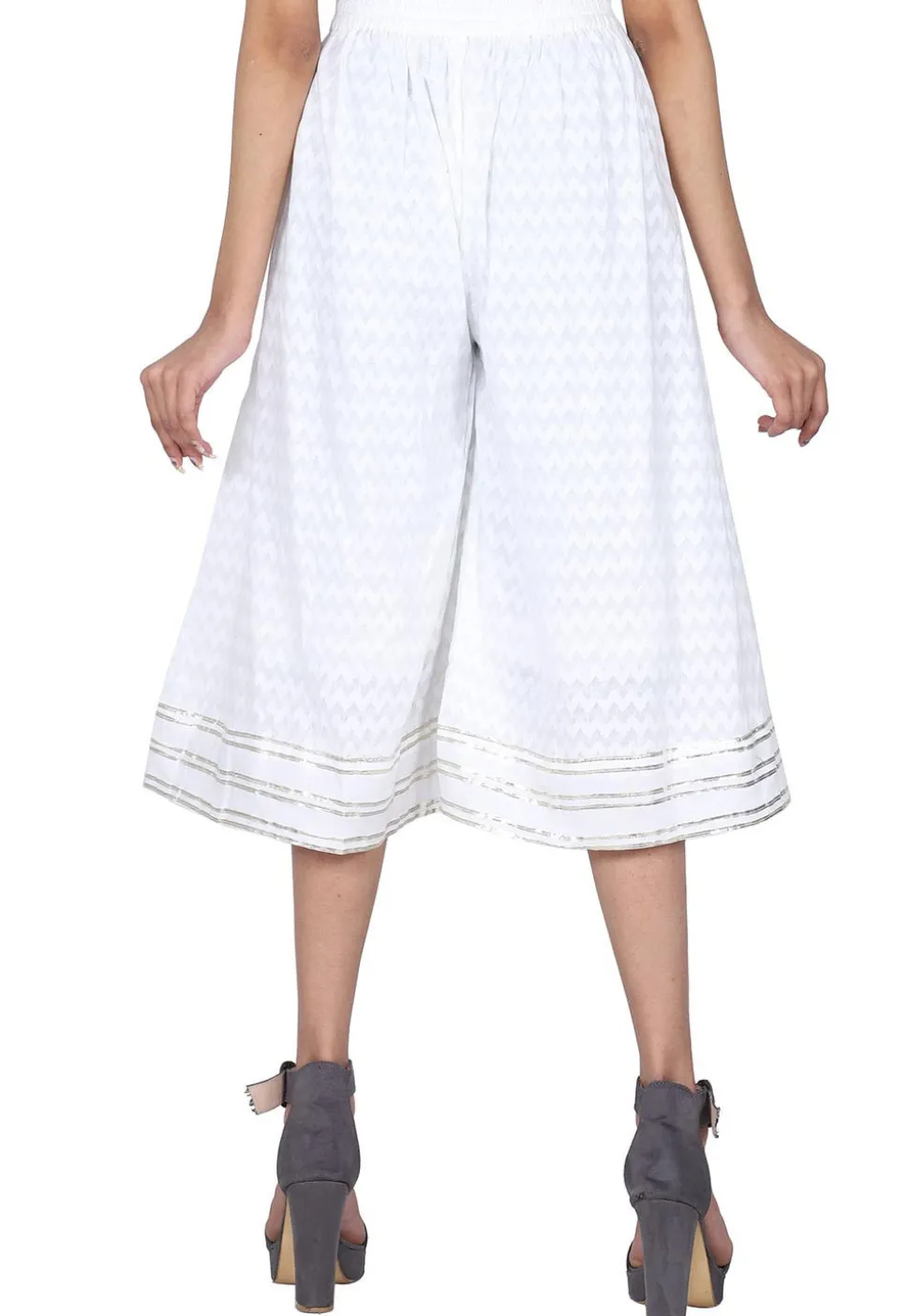 Printed Cotton Brasso Culottes in White