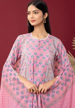Printed Cotton Cambric Aline Suit in Pink