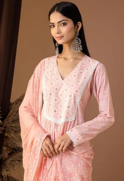Printed Cotton Cambric Aline Suit in Light Peach