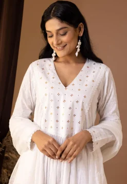 Printed Cotton Cambric Aline Suit in White