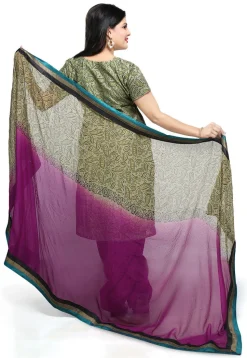 Printed Cotton Chanderi Punjabi Suit in Olive Green
