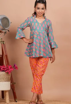 Printed Cotton Co-Ord Set in Sea Green