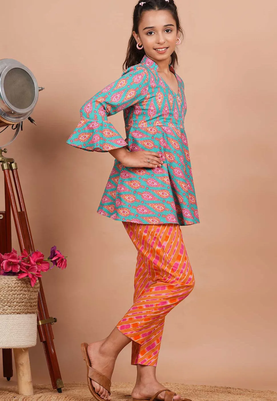 Printed Cotton Co-Ord Set in Sea Green