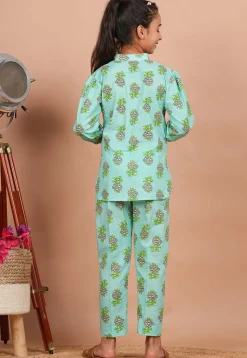 Printed Cotton Co-Ord Set in Pastel Green