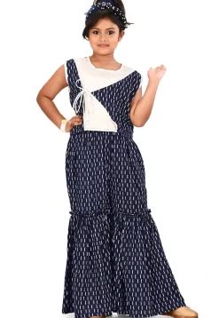 Printed Cotton Crop Top with Sharara in Navy Blue