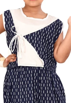 Printed Cotton Crop Top with Sharara in Navy Blue