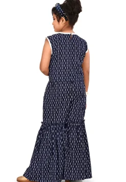 Printed Cotton Crop Top with Sharara in Navy Blue
