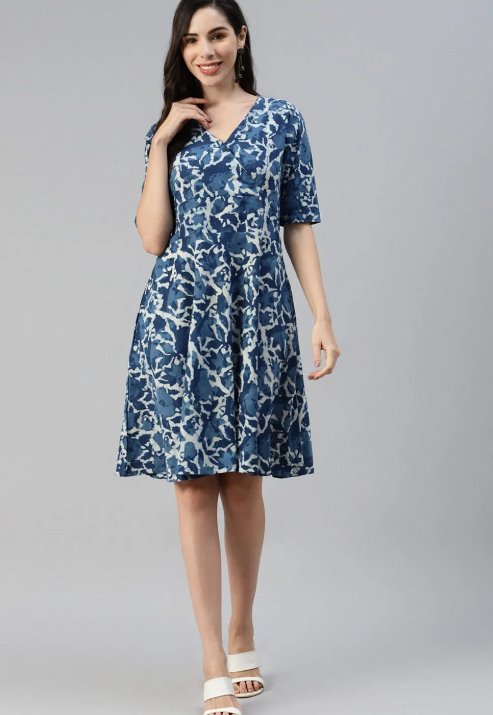 Printed Cotton Dress in Blue