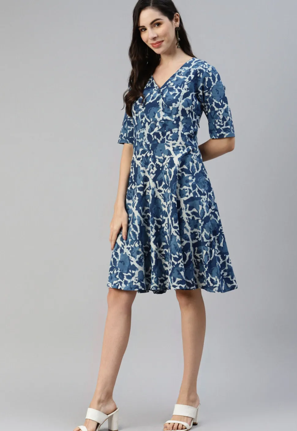Printed Cotton Dress in Blue