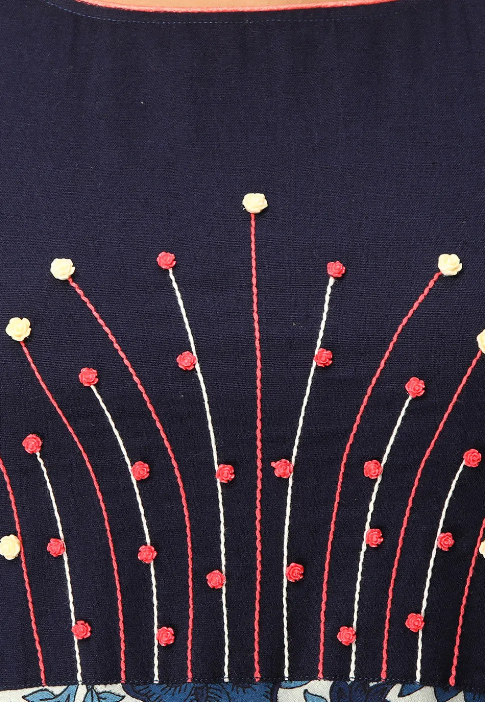 Printed Cotton Flex A Line Flared Kurta in Blue and Off White