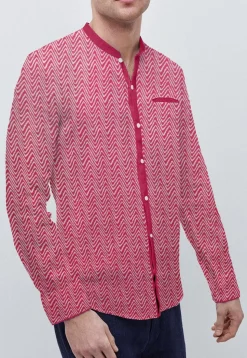 Printed Cotton Front Open Shirt in Red