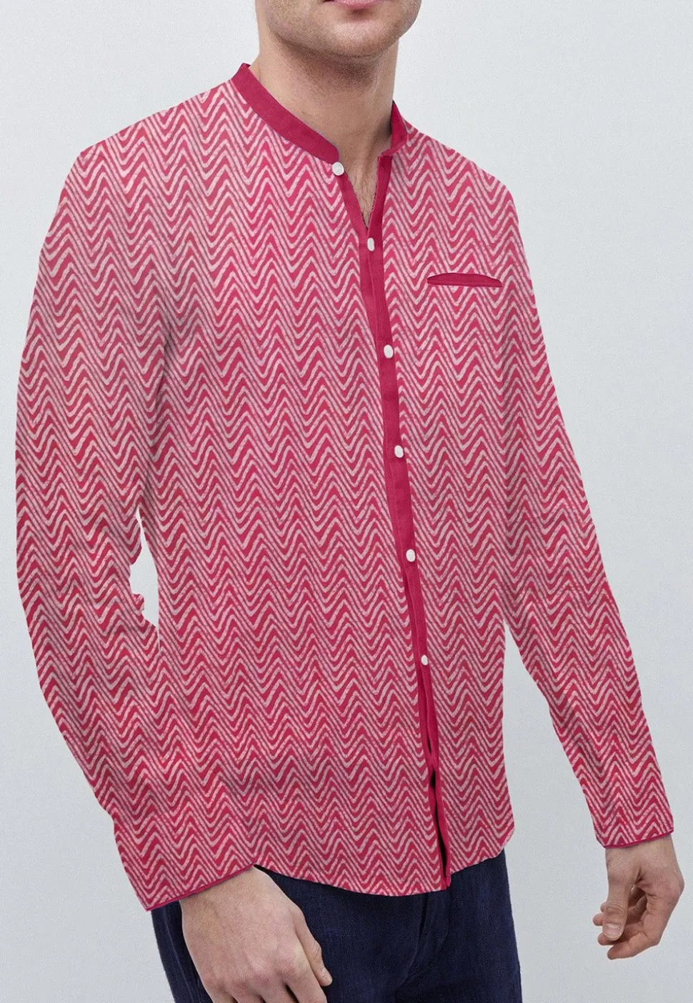 Printed Cotton Front Open Shirt in Red