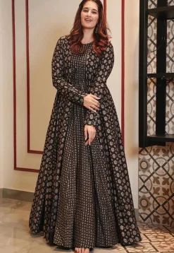 Printed Cotton Gown in Black