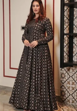 Printed Cotton Gown in Black