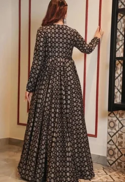 Printed Cotton Gown in Black