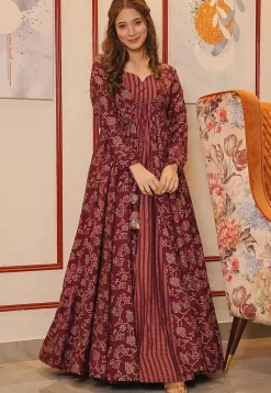 Printed Cotton Gown in Maroon