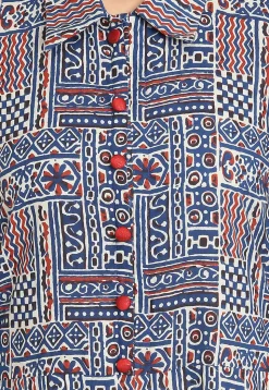 Printed Cotton Jumpsuit in Blue and Multicolor