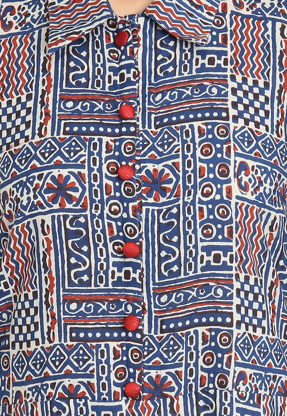 Printed Cotton Jumpsuit in Blue and Multicolor