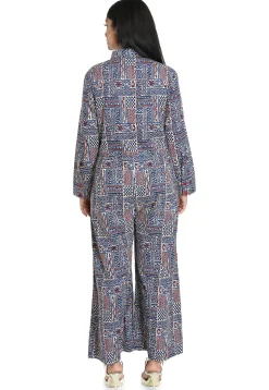 Printed Cotton Jumpsuit in Blue and Multicolor
