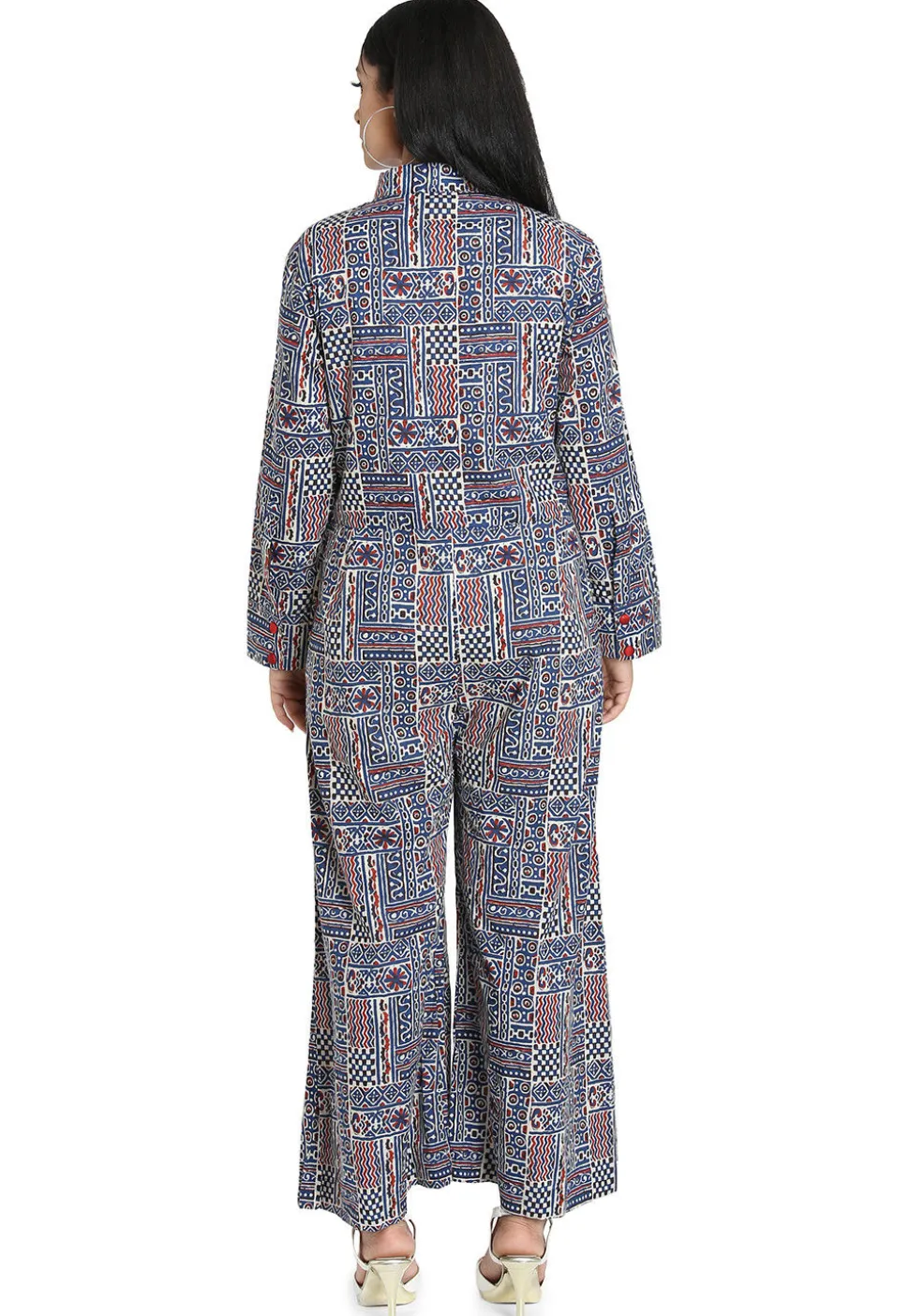 Printed Cotton Jumpsuit in Blue and Multicolor