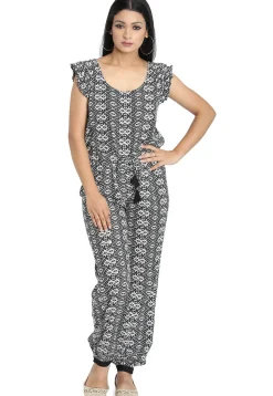 Printed Cotton Jumpsuit in Black and White