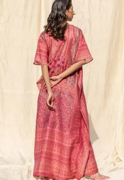 Printed Cotton Kaftan in Peach