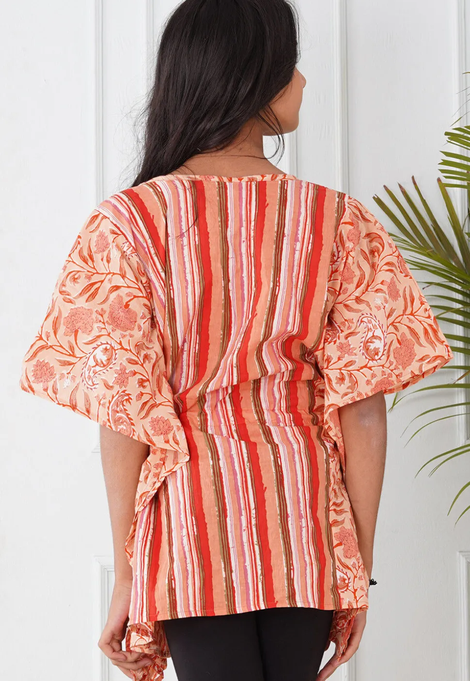 Printed Cotton Kaftan in Peach