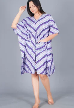 Printed Cotton Kaftan in Shaded Purple