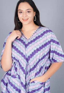 Printed Cotton Kaftan in Shaded Purple