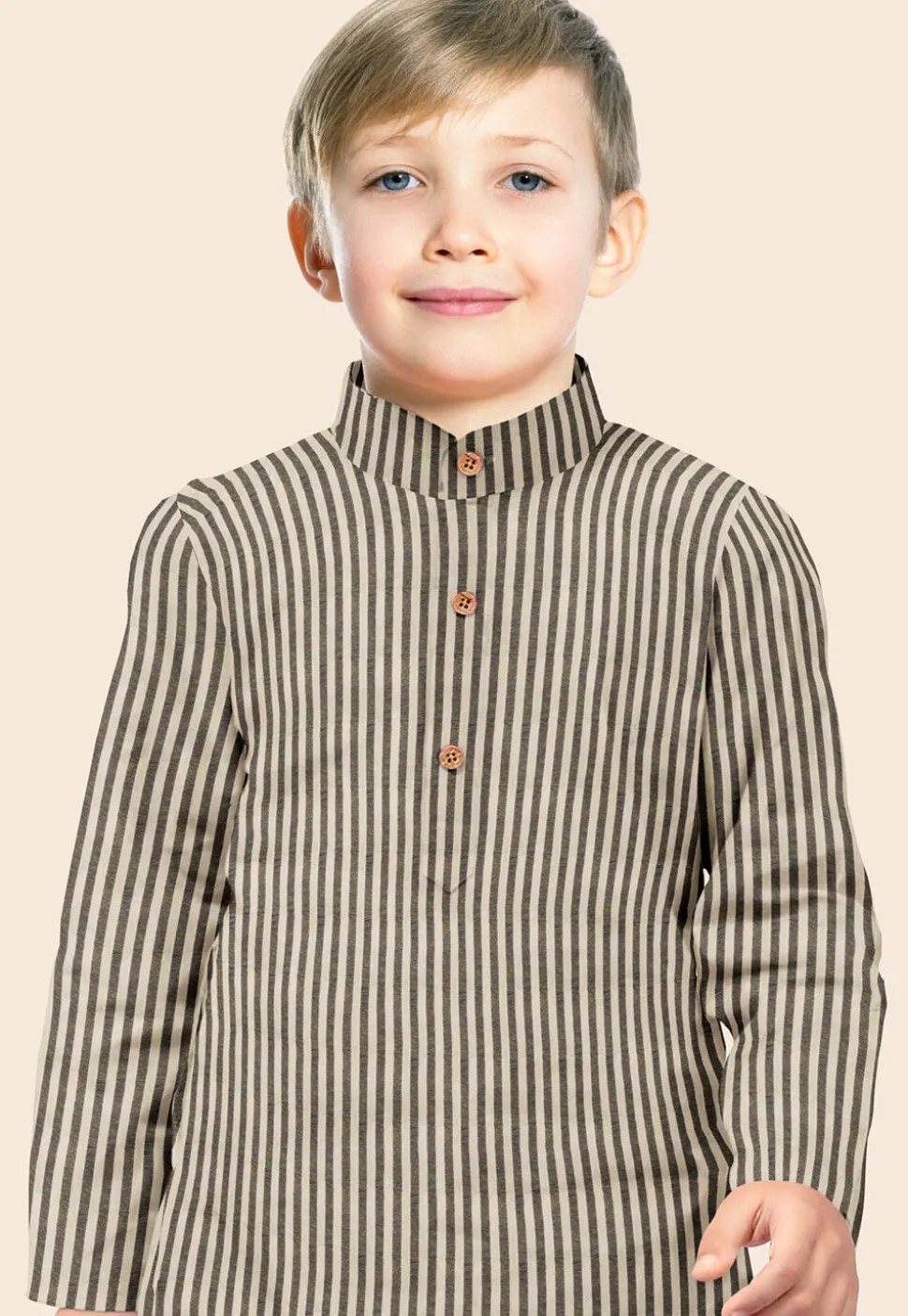 Printed Cotton Kurta in Beige and Grey