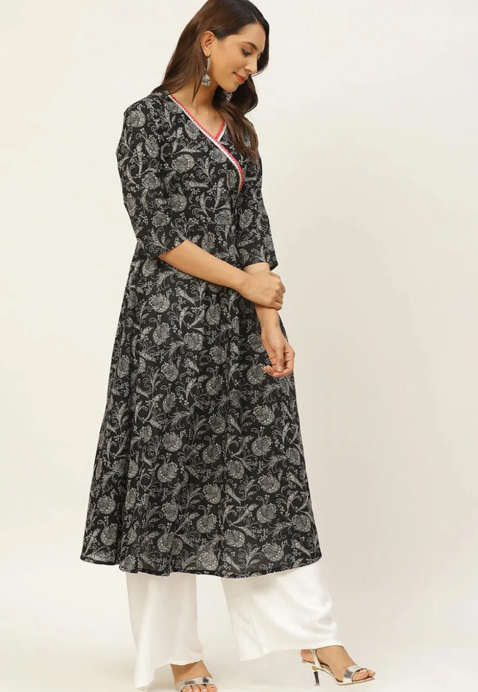 Printed Cotton Kurta in Black