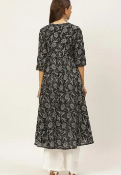 Printed Cotton Kurta in Black