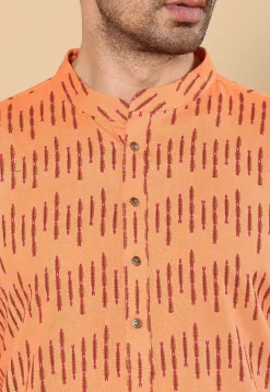 Printed Cotton Kurta in Light Orange