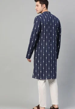 Printed Cotton Kurta in Navy Blue