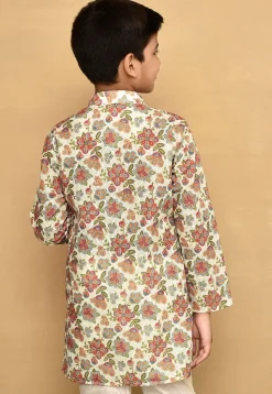 Printed Cotton Kurta in Off White